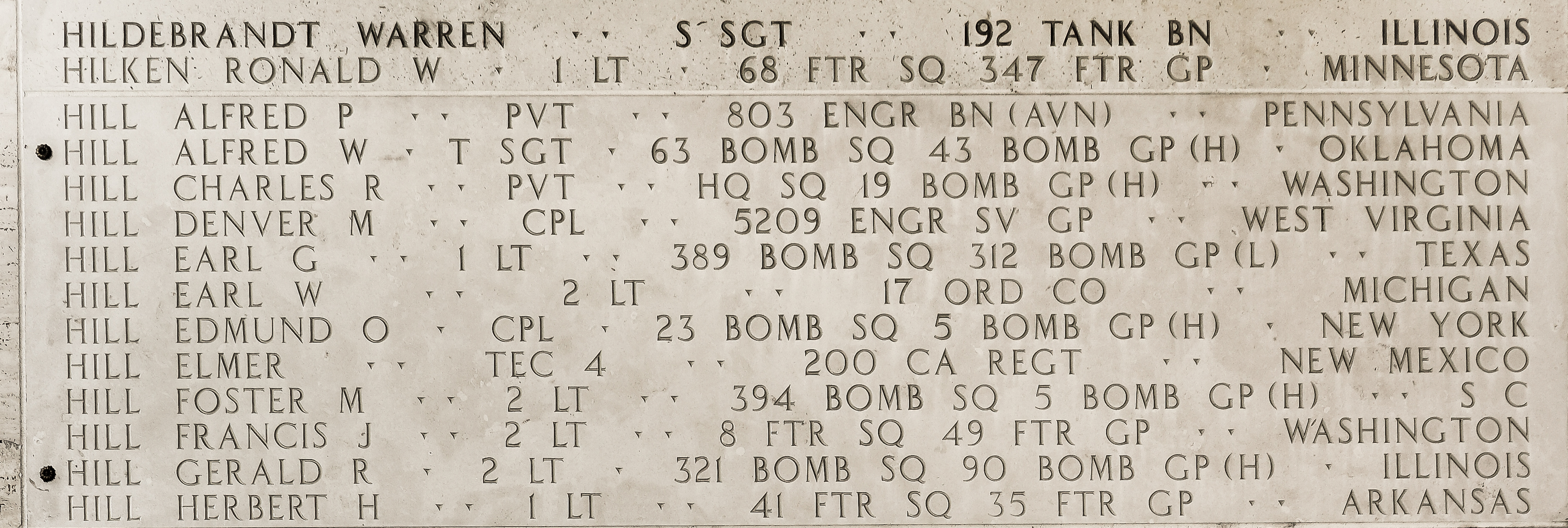 Earl W. Hill, Second Lieutenant